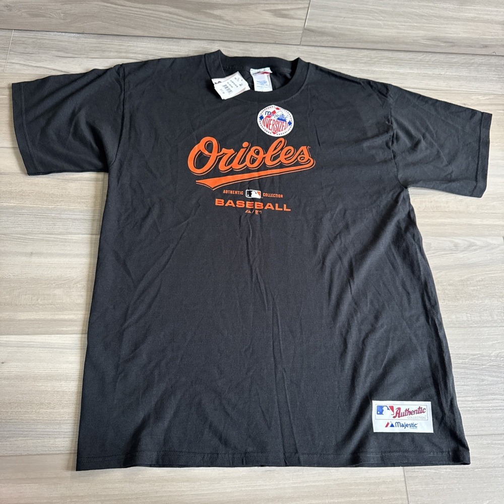 Vintage Baltimore Orioles Shirt‎ Mens L Black MLB Majestic Oversized NWT Mexico